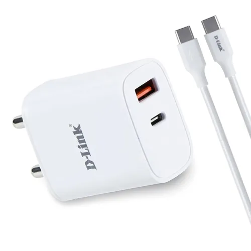 Image of D-Link 33W Dual Port Fast Charger Type-C & Usb-A For All Mobiles Phones,Tablets,Power Banks,Smart Watches,Earbuds. Bis C