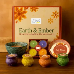 D'Velas™ Earth & Ember Christmas Gift Set | 2 Scented Bandhani Bowl Candles, 4 Handpainted Votive Cups & 4 Scented Candles | Holiday Home Decor & Gifting | New Year Eve | Premium Fragrance