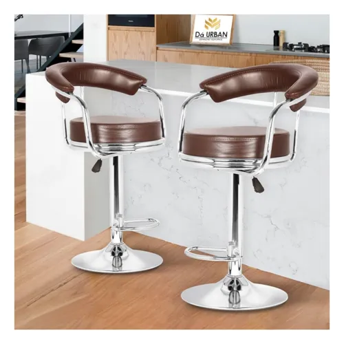 Image of Da URBAN® Classic Pack of 2 Height Adjustable and Revolving Bar Stool/Kitchen Chair (Brown)