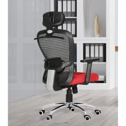 Da URBAN Signature High Back Revolving Mesh Office Executive Ergonomic Chair with 3 Years Warranty, Adjustable Armrest & Headrest and Tilt Lock, Long Day Comfort, (Red)