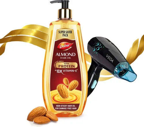 Image of Dabur Hair Styling Kit | Almond Hair Oil- 650ml + Vega Glow Glam Hair Dryer- 1000W (2 Items in the set)