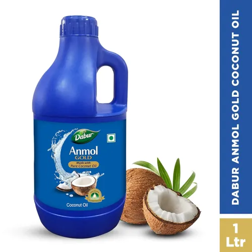 Image of Dabur Anmol Gold 100 % Pure Coconut Oil - 1L | Natural | Nariyal Tel | Handpicked Sundried Coconuts | Multipurpose Oil