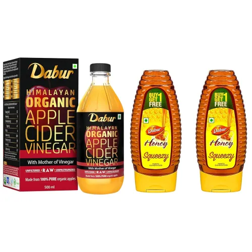 Image of Dabur Himalayan Organic Apple Cider Vinegar with Mother of Vinegar - 500 ml & Dabur Honey :100% Pure World's No.1 Honey 