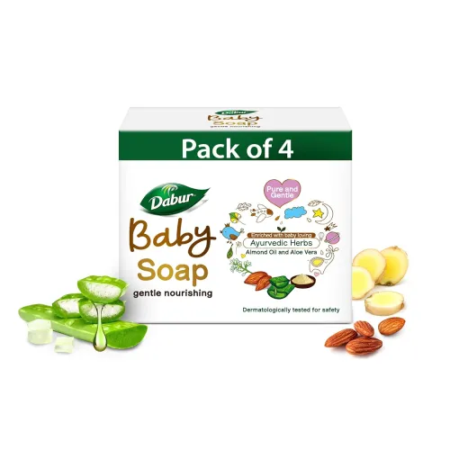 Image of Dabur Baby Soap: For Baby's Sensitive Skin with No Harmful Chemicals | Contains Aloe Vera & Almond Oil | Hypoallergenic 