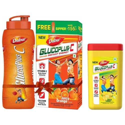 Image of Dabur Gluco Plus C Orange - 1 Kg (Free Sipper with pack) & Dabur Gluco Plus C Lemon - 400gm