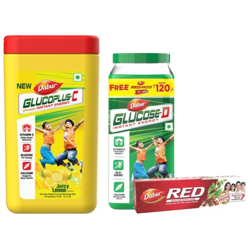 Image of DABUR Glucoplus-C Instant Energy Glucose 400G+ With Red Paste 200G Free Glucose Juicy & Tasty - 1 Kg