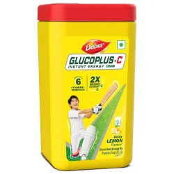 Dabur Glucoplus C Instant Powder Energy Glucose (Lemon Flavour) - 400gm | Replenishes Energy with 6 Added Vitamins and M