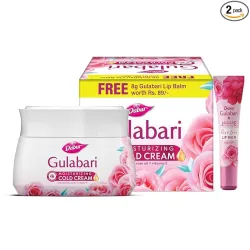 DABUR Gulabari Moisturizing Cold Cream 100Gm + Gualabari Lip Balm 8Gm|With Goodness Of Natural Rose Oil & Vitamin E|Inte