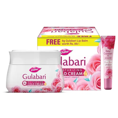Image of Dabur Gulabari Moisturizing Cold Cream 100gm + Lip Balm 8gm (Free) | With Goodness of Natural Rose Oil & Vitamin E | Int