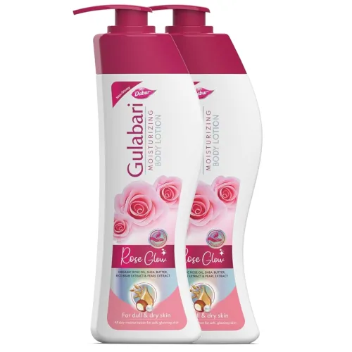 Image of Dabur Gulabari Moisturizing Lotion, 800ml (Pack Of 2) For Dry & Dull Skin, Made With 100% Organic Rose Oil, Dermatologic