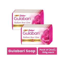 Dabur Gulabari Pure Rose Soap | Bathing Moisturizing Soap for Soft, Glowing Skin & Body (8 x 150 g)