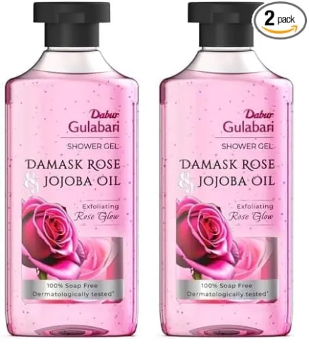 Image of Dabur Gulabari Shower Gel-Damask Rose & Jojoba Oil-250ml | Rose Extract Beads for Exfoliation | Damask Rose Fragrance | 