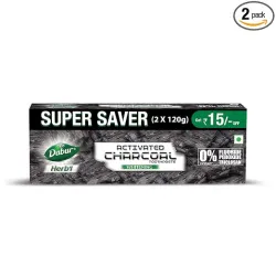 DABUR HerbL Activated Charcoal Toothpaste 240G (120G x2, Pack of 2)|Whitening Black Gel Toothpaste|Fluoride Free|Fights