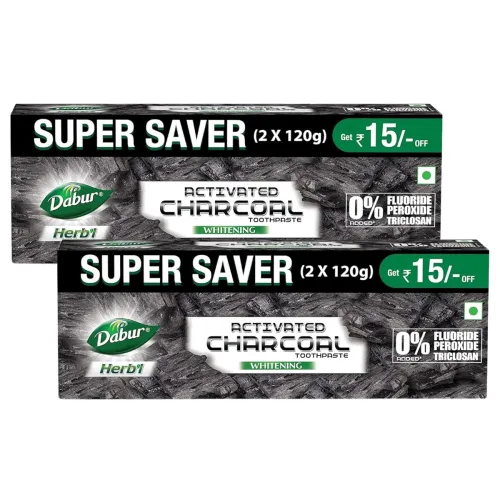 Image of DABUR Herb'L Activated Charcoal Toothpaste 480G (120G x4, Pack of 4) | Whitening Black Gel Toothpaste | Fluoride Free | 