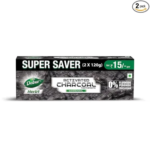 Image of DABUR Herb'L Activated Charcoal Toothpaste 240G (120G x2, Pack of 2)|Whitening Black Gel Toothpaste|