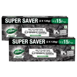 DABUR HerbL Activated Charcoal Toothpaste 480G (120G x4, Pack of 4)|Whitening Black Gel Toothpaste|