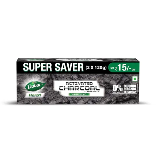 Image of DABUR Herb'L Activated Charcoal Toothpaste-240G (120Gx2,Pack Of 2)|Black Gel Toothpaste|Whitening |Fluoride Free|Fights 