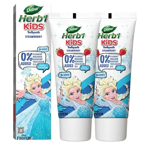 Image of Dabur Herb'l Kids Elsa Frozen Toothpaste | 160g (Pack of 2 x 80g) | 3+ Years | Strawberry Flavour | No added chemicals |