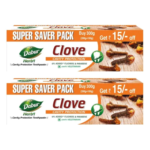 Image of Dabur Herb'l Clove Toothpaste - 600g (Pack of 2, 300gx2) | Cavity Protection Toothpaste | No Added Fluoride, Parabens & 