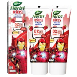 Dabur Herb’l Kids Iron Man Toothpaste - 160g (80g x 2) | Strawberry Flavour | 3+ Years | No Added Chemicals | Cavity Pro
