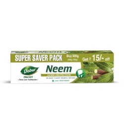 Dabur Herbl Neem 300g (200g + 100g) - Germ Protection Toothpaste with No added Fluoride and Parabens