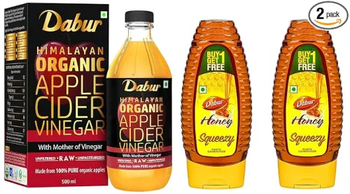 Image of Dabur Himalayan Organic Apple Cider Vinegar with Mother of Vinegar - 500 ml & Dabur Honey 