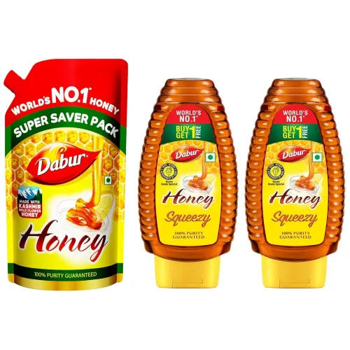 Image of Dabur Honey - 750g Refill Pouch & Dabur Honey Squeezy Pack 800g (400gx2, Pack of 2)