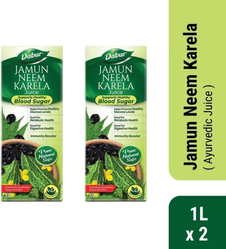 Image of Dabur Jamun Neem Karela Juice - 1L x 2 | Controls Blood Sugar Level | Digestive Health (Pack of 2, 2 L)