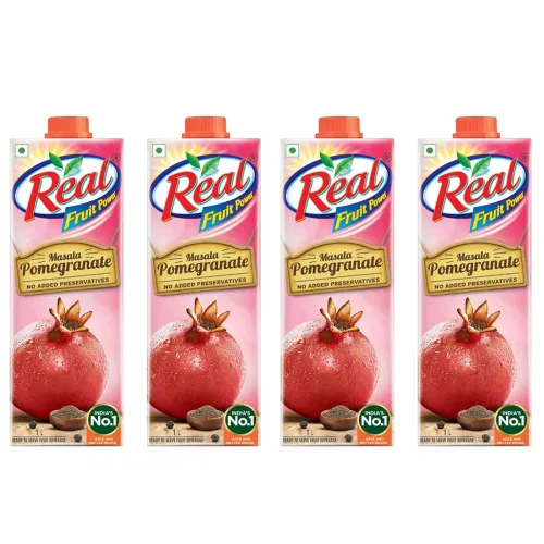 Image of DABUR Real Masala Pomegranate Fruit Juice-1L (Pack of 4) | No Added Preservatives, No Artificial Colours & Flavours | Ch