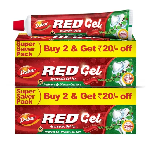 Image of Dabur Red Gel Ayurvedic Toothpaste - 600g (150g x 4) | Reduction in Bad Breath, Plaque & Gingivitis | 