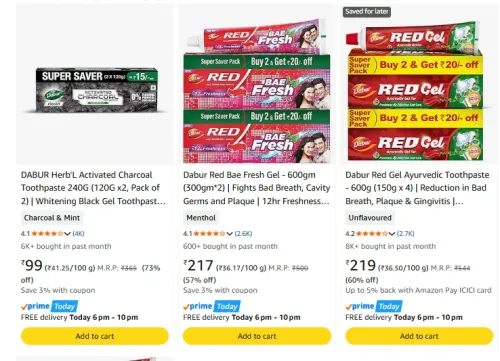 Image of Dabur toothapaste up to 73% Discount