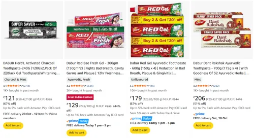 Image of Dabur Toothpaste upto 67% Discount