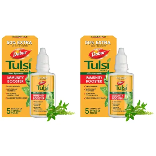 Image of Dabur Tulsi Drops : 30ml (20ml + 10ml Free) | Contains Extracts of 5 Rare Tulsi