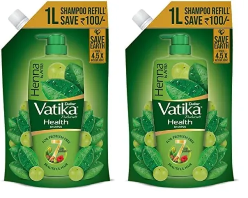 Image of Dabur Vatika Health Shampoo - 1L (Refill Pouch) | With 7 natural ingredients | For Smooth, Shiny & Nourished Hair | Repa