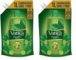 Dabur Vatika Health Shampoo - 1L (Refill Pouch) | With 7 natural ingredients | For Smooth, Shiny & Nourished Hair | Repa