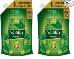 Dabur Vatika Health Shampoo - 1L (Refill Pouch) | With 7 natural ingredients | For Smooth, Shiny & Nourished Hair | Repairs Hair damage, Controls Frizz | For All Hair Types | Goodness of Hen...