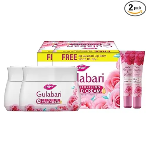 Image of Dabur Gulabari Cold Cream 200g + Lip Balm 16g Combo – Rose Oil & Vitamin E Moisturizing Pack