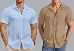 DADAIMPEX Men Self Design Casual Green Shirt