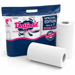 DAFFODIL 2 Ply Kitchen Towels - Pack of 3 Rolls (100pulls per Roll, 300 Pulls)