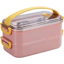 daiDokoro 3 Compartments Bento Tiffin Box (Baby Pink, 1600ML)
