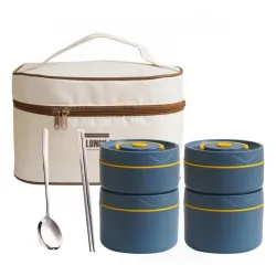 daiDokoro Plastic 4 Insulated Container Lunch Box Set With Thermal Bag & Cutlery For Students/Office/College/Picnic 