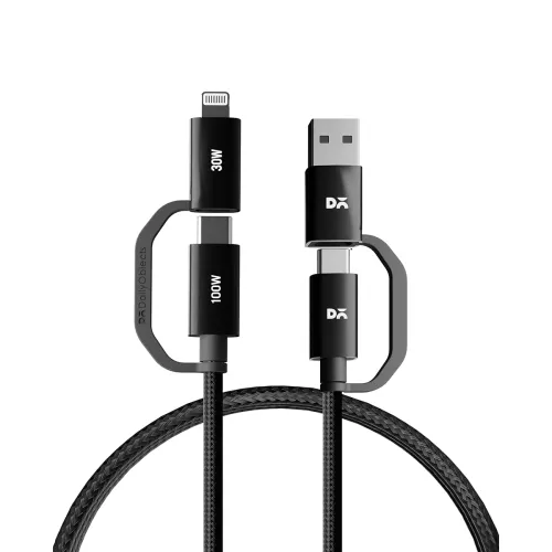 Image of DailyObjects SURGE Kevlar Core 4-in-1 100W Charging Cable|USB-A,Type-C,Lightning|Fast Charging,480Mbps Data Transfer,Dat