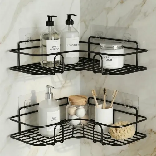 Image of DALUCI Set of 2 Metal Bathroom Corner Shelf Rack 