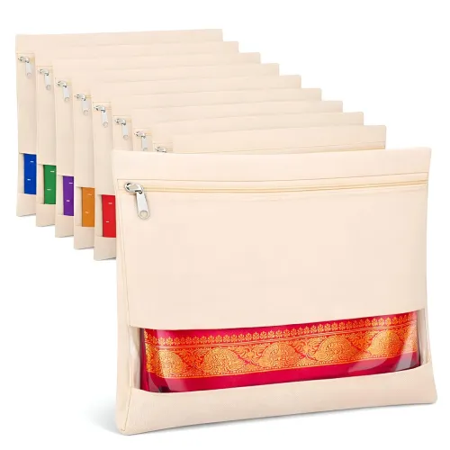 Image of DALUCI Cotton Saree Covers for Storage Pack of 12 Big Size 16×14 Inch Saree Bags with Zip Transparent Mesh Window Saree 