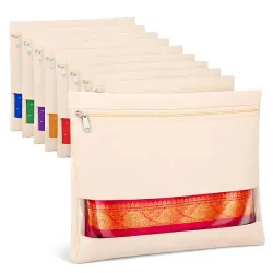 DALUCI Cotton Saree Covers for Storage Pack of 12 Big Size 16×14 Inch Saree Bags with Zip Transparent Mesh Window Saree 
