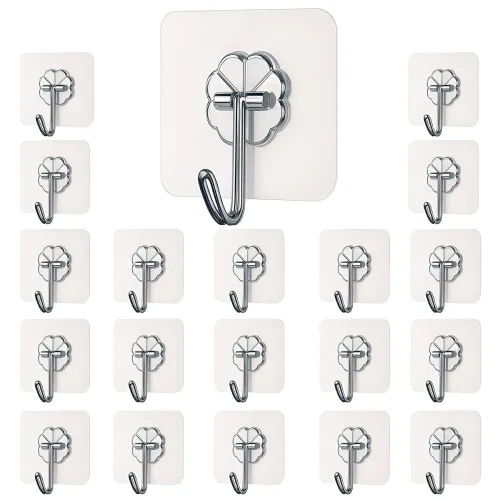 Image of DALUCI Self Adhesive Wall Hooks - 20 Pcs Heavy Duty Wall Hooks for Hanging