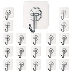 DALUCI Self Adhesive Wall Hooks - 20 Pcs Heavy Duty Wall Hooks for Hanging