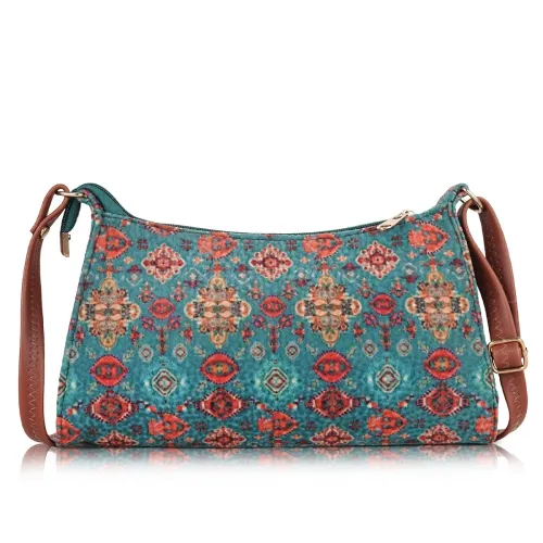Image of DANIEL CLARK Adjustable Strap Floral Printed Multi-Compartment Sling Bag with Back Zipper Pocket