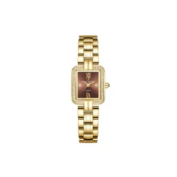Daniel Hechter Paris Manon Collection Analog Quartz Watch for Women, Sunray Rectangular Dial, Crystal-Studded Stainless Steel Case, Roman Numerals Display, Stainless Steel Strap