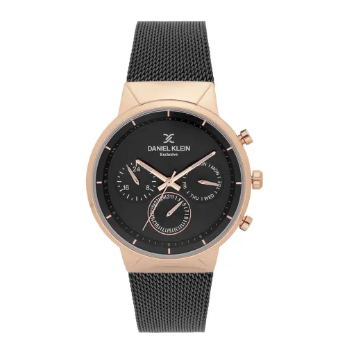 Image of Daniel Klein Analog Black Round Dial Rose Gold Case Black Mesh Strap